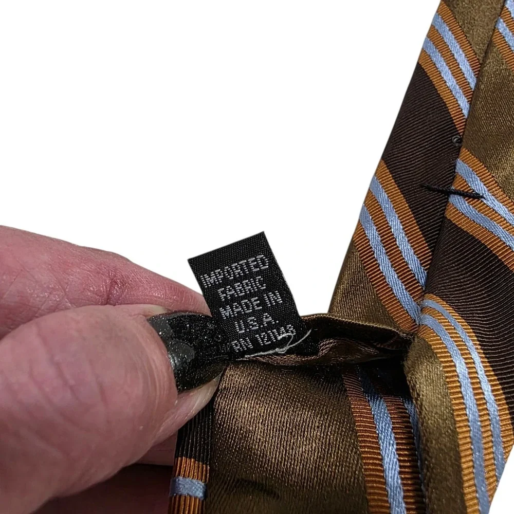Ike Behar 7-Fold Mens Tie Necktie Designer Luxury Brown Blue‎ Stripe Cotton Silk